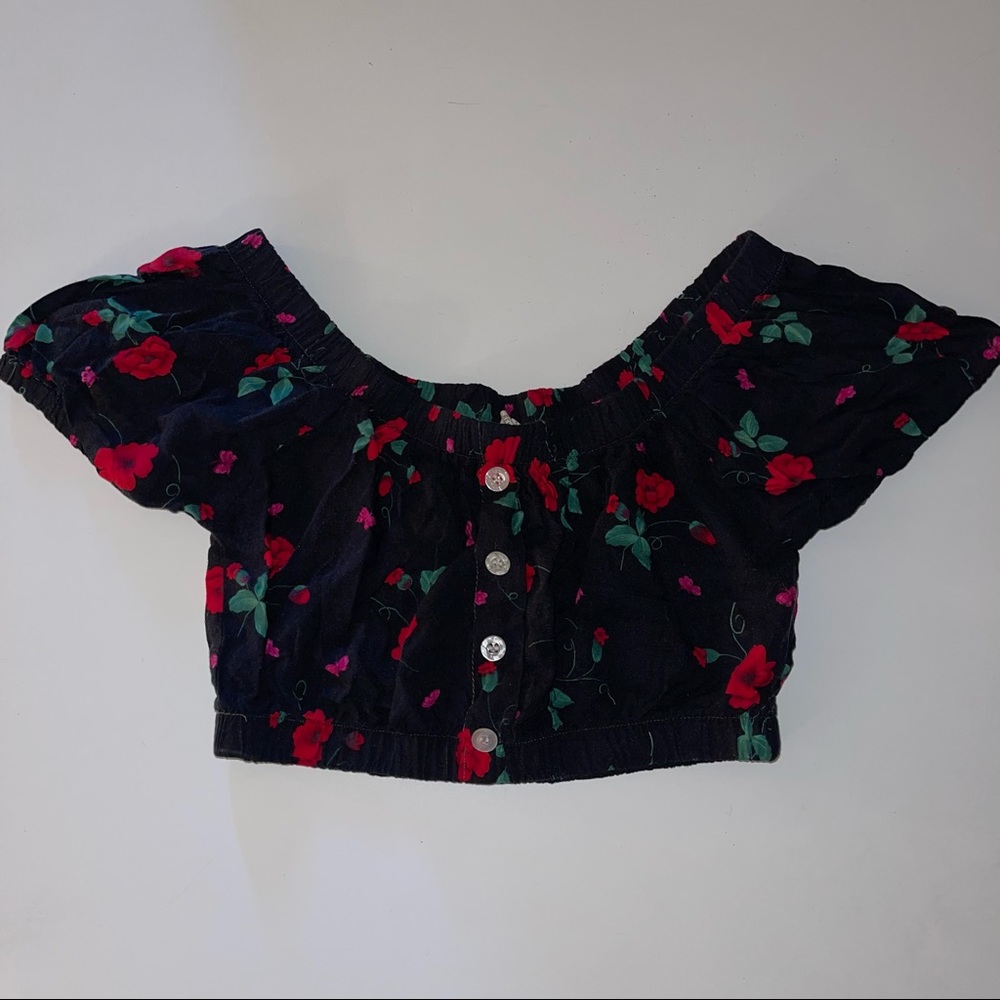 Off Shoulder Floral Spanish Style Crop Top